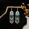 Pendientes con borlas de plata estilo étnico Miao, pendientes con borlas de turquesa bohemios, pendientes con atracciones turísticas de minorías étnicas