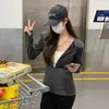 Sudadera con capucha y cremallera para mujer, nueva para primavera y otoño, manga larga, estilo coreano, chaqueta ajustada, ropa deportiva para yoga, top de manga larga 1201