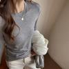 Camisa de Base de Lã Tencel Cuidadosamente Selecionada para Mulheres no Outono e Inverno, Ombro Direito, Alta Qualidade, Gola Redonda Nova, Corte Justo, Blusa de Manga Longa