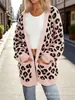 Nuevo cárdigan fino largo de comercio exterior transfronterizo con bolsillos, chaqueta suéter de moda personalizada casual estampada de otoño e invierno para mujer
