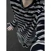 Camiseta listrada de gola redonda e manga longa, unissex, estilo outono, retrô americano, modelagem solta, casual, moderna e versátil