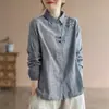 Camisa de Cuadros Fina Vintage Otoño 2026 para Mujer, Talla Grande, Top Abotonado Bordado Estilo Chino