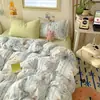 Set de Ropa de Cama para Bebé de Grado A Algodón Puro Cuatro Piezas Estilo Fresco Ins Algodón Lavado Dibujos Animados Lindos Estilo Crema Sábana Funda de Edredón
