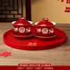 Tazas de Té para Brindis de Boda, Tazas y Cuencos de Pareja Dragón y Fénix, Juego de Cuenco y Palillos de Boda, Juego de Té Rojo para Novios