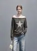 Tejido Vintage Desgastado Hombro Asimétrico Casual Estilo Estrellado Nuevo Simple Estilo Remache Top de Otoño 2673