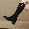 33-43 Botas de Tamanho Grande Camurça Salto Grosso Botas de Cano Alto Femininas Outono Novo Simples Salto Médio Botas da Moda Botas Empilhadas para Cabelo