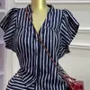 Ropa de Mujer Transfronteriza Europea y Americana Verano 2026 Nueva Moda Elegante Camisa de Manga Corta Rayada con Cuello en V Conjunto de Shorts de Cintura Alta