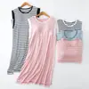 Manga de una pieza de modal para mujer, costura, rayas, cuello redondo, ropa para el hogar, exterior casual, camisón fino de verano para mujer