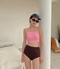 2026 Nuevo Estilo Coreano Pecho Pequeño Sin Tirantes Bloqueo de Color Cintura Alta Oculta Barriga Adelgazante Bikini de Dos Piezas Traje de Baño para Mujer Venta al por Mayor