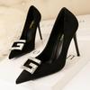 121-2 coreano moda feminina sapatos apontados estilete calcanhar strass g fivela sexy emagrecimento de salto alto preto único sapatos femininos