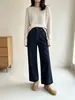 Número N.º 1~! Jeans reto de alta elasticidade em quatro direções com bordado para mulheres, novo modelo 2026, calça cropped larga solta