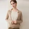 Nuevo Suéter de Cachemir con Cuello de Solapa de Manga Larga para Mujer Otoño/Invierno 2026 Bloque de Color Holgado Capa Base Falso Dos Piezas Superior