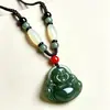 Collar con colgante de Buda Maitreya de imitación de jade Hetian, unisex, colgante de jade estilo chino, cadena para suéter de Buda sonriente
