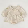 Novo Vestido de Primavera/Outono para Meninas Pequenas Macacão de Bebê Estilo Coreano Gola Boneca Manga Longa Roupinhas de Bebê Menina Vestido Infantil