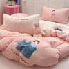Juego de ropa de cama de cuatro piezas de algodón puro, engrosado, grado A, con cepillado, bordado con aplicación de dibujos animados, con funda de edredón de algodón puro y juego de tres piezas, disponible en tamaños de 1,5 m y 1,8 m