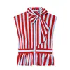 ZA ropa de mujer de comercio exterior transfronterizo europeo y americano, popular en AliExpress, top sin mangas casual de moda con cuello alto y rayas de corbata