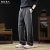 Textura de listra de poço estilo old money calça casual masculina ampla com caimento para o trabalho cor de café perna reta calça comprida outono