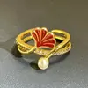 Anillo Abierto de Perla y Circonita Incrustada con Hoja de Albaricoque, Suave y Dulce, Versátil para el Trayecto Diario, Anillo Apilable de Estilo Nicho de Alta Gama para Mujeres