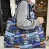 Sacola de compras de supermercado espessa de grande capacidade, bolsa ecológica, bolsa de ombro conveniente, sacola de compras ecológica dobrável com padrão de Hong Kong