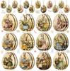 36 pcts Vantage Páscoa joias de madeira Vintage Ressurreição coelho forma ovo escultura de madeira com corda pendurada árvore decorativa