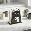 Porta Servilletas de Madera Creativo, Porta Pañuelos de Gato Lindo, Estante de Almacenamiento de Escritorio, Pinza para Pañuelos Negra con Forma de Gato Elfo