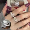 Anel Quadrado Brilhante Versátil Exquisito Personalidade Estilo Coreano para Mulheres, Anel Aberto Irregular Geométrico Fashion Retangular para Dedo Indicador