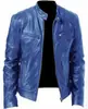 2024 Comércio Exterior Aliexpress Masculino Tamanho Grande Zíper Cardigã Bolso Couro PU Gola Alta Slim Jaqueta de Couro Atacado