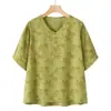 Traje de Seda y Lino para Mujer, Camiseta Bordada de Manga Corta, Nuevo Estilo Verano 2026, Conjunto de Dos Piezas para Madre de Mediana Edad, Pantalones y Top