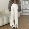 Pantalones anchos de punto para mujer, otoño e invierno 2024, nuevos pantalones holgados de cintura alta, informales, con abertura vertical y tubo recto.