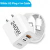 Carregador rápido de parede 240W para celular PD20W, porta dupla, adequado para dispositivos Apple, Huawei, Samsung, Europeus, Americanos e Britânicos