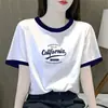 Camiseta de Manga Corta con Hombro Normal de Nuevo Estilo Veraniego para Mujer, de Comercio Exterior Transfronterizo, Moda Versátil, Top que Reduce la Edad