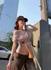 Camiseta de Manga Corta con Hombro Descubierto Estilo Coreano Casual Diseño Niche Único Verano para Mujer Púrpura Ajustada Top de Hombro