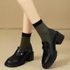 Estilo Piel de Vaca~Mocasines de Piel Genuina con Suela Gruesa para Mujer, Zapatos Slip-On para Primavera y Otoño, Zapatos de Tacón Alto Individuales, Zapatos de Piel Negros Estilo Británico