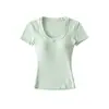 Camiseta RY2642-26 de Verano Macaron Multicolor de Manga Corta Ajustada con Almohadillas en el Pecho y Cuello en U para un Aspecto Adelgazante