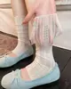 Meias de ballet estilo Miu para mulheres, aquecedores de perna de malha fina respirável para o verão, meias caneladas elásticas com babados