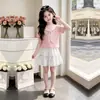 2026 Camiseta Elegante de Moda Estilo Coreano Manga Corta Verano Falda de Encaje Linda Dulce Conjunto de Dos Piezas Personalizado