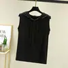 Colete com capuz de modal plus size, blusa de moletom com capuz feminina estilo coreano para o verão, peça externa fina sem mangas de modelagem solta