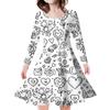 Comercio exterior impresión digital 3D niñas manga larga cuello redondo vestido casual blanco y negro simple dibujo lineal