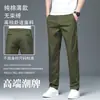 Pantalones Casuales Color Verde Militar Nuevos Otoño 2026 para Hombre, Rectos Holgados Elásticos con Cintura Elástica, Pantalones de Vestir para Hombres de Mediana Edad