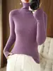 Suéter de Tricô Novo Estilo Gola Alta para Mulheres Outono Inverno Manga Longa Gola Alta Camada Base Slim Fit Canelado