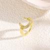 Anillo abierto geométrico personalizado de moda con forma de luna para mujer, exquisito anillo de herradura con baño de cobre de 18 quilates y circonitas combinables.