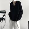 Suéter Retro Nicho con Capucha y Media Cremallera para Hombre Estilo Coreano Color Sólido Oversize de Alta Gama Tejido de Punto Relajado Chaqueta
