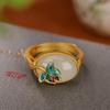 Anillo abierto clásico y elegante de jade hetiano natural chapado en oro de plata esterlina S925 de Yilu