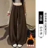 Pantalones marrones de pierna ancha para mujer, nuevo estilo otoño 2026, talla grande, corte holgado, efecto adelgazante, pantalones de sicomoro, pantalones deportivos tipo plátano