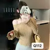 Blusa de Tricô Longa com Recortes Crochê e Ombro a Ombro Puramente Sedutora para Mulheres, Design de Outono, Modelagem Justa, Elegante Blusa de Ombro a Ombro