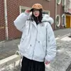 2025 Novo Outono e Inverno Masculino e Feminino Roupa de Trabalho Algodão Curta com Capuz Gola Grande de Pelo Grossa Solta Roupa Exterior Quente de Algodão