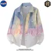 Camisa de Manga Comprida Tie-Dye de Alta Qualidade da Marca NASA Masculina Outono Casual Tendência de Moda Design Sense Camisa Jaqueta