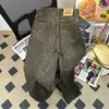 Jeans Americanos Retro de Calle con Estampado de Leopardo de Pierna Ancha para Hombre Diseño Urbano Moderno Sueltos Rectos Casuales Pantalones Largos