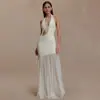 Amazon Comercio Exterior Moda Más Vendido Vestido Largo de Mujer con Cuello Halter Sexy Hueco Plisado Espalda Descubierta Vestido para Cadera