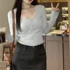 Envío Directo del Fabricante Camiseta de Manga Larga Cuadrada Estilo Chica Picante Otoño e Invierno para Mujer, Camiseta Básica Casual Ajustada Adelgazante